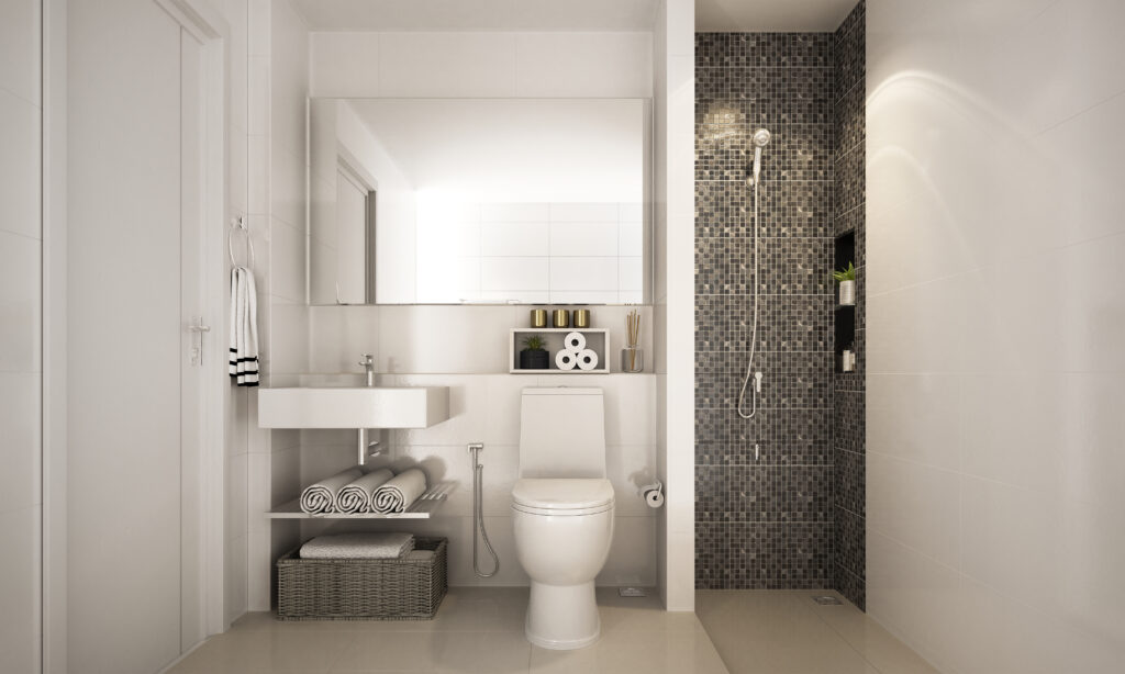 The inteior design idea of minimal bathroom and pattern wall bac